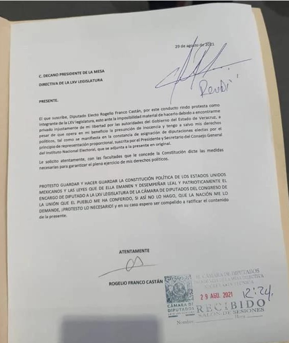 Toma de protesta por carta de Rogelio Franco